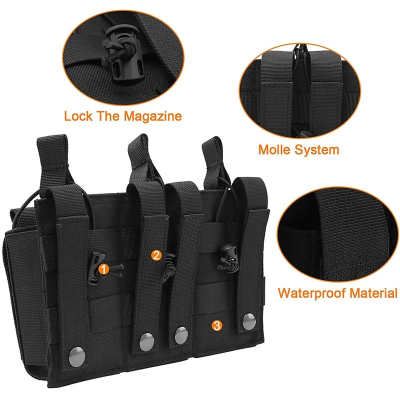 Porte-Chargeur Triple MOLLE Nylon 1000D, 3 Chargeurs de Fusil et 3 de Pistolet, vue 4