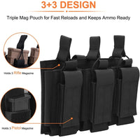 Porte-Chargeur Triple MOLLE Nylon 1000D, 3 Chargeurs de Fusil et 3 de Pistolet, vue 6
