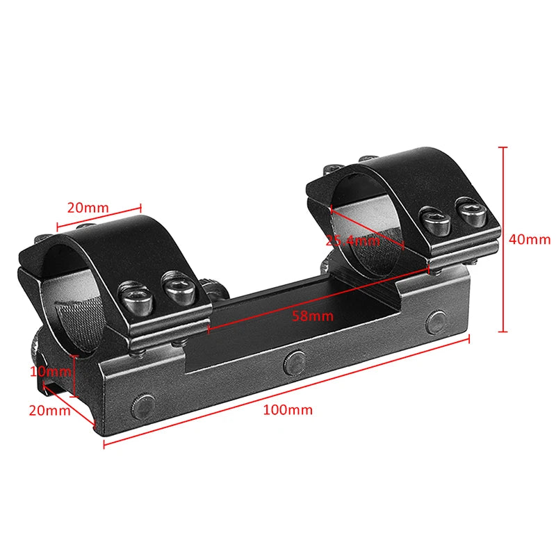Montage de Lunette Monobloc pour Rail 20 mm, Colliers 25,4 ou 30 mm, Base 100 mm, Noir, 6 Modèles