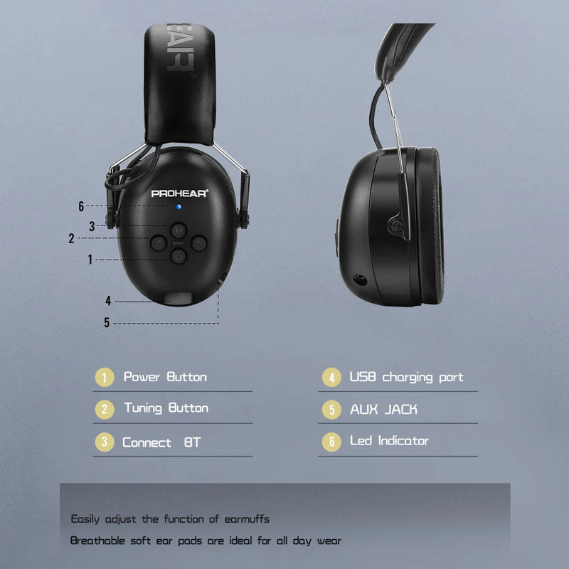 Casque Anti-Bruit Bluetooth 5.0 Rechargeable avec Prise AUX, Orange ou Noir, vue 4
