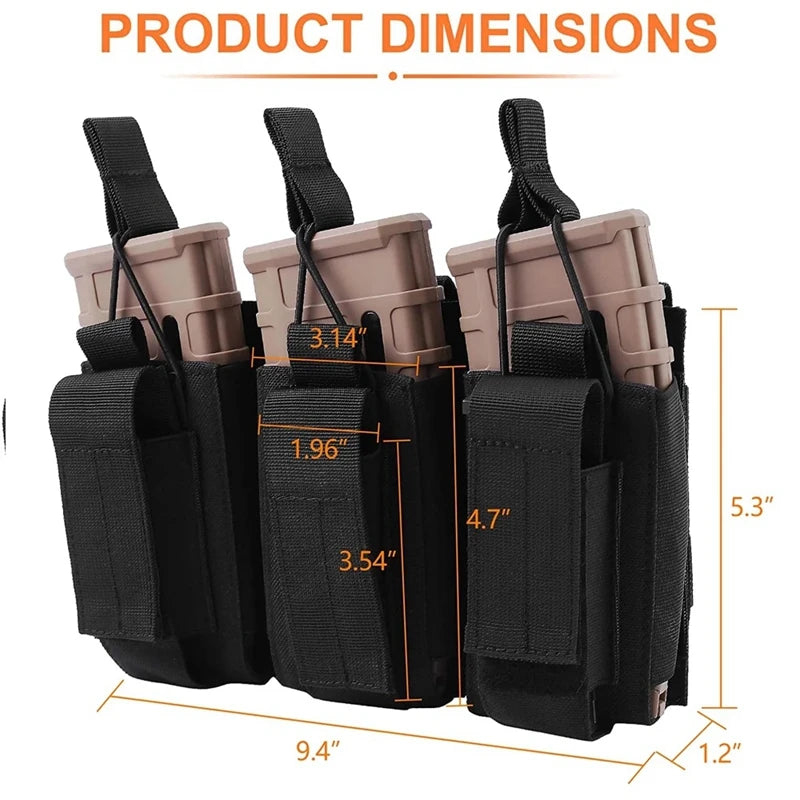 Porte-Chargeur Triple MOLLE Nylon 1000D, 3 Chargeurs de Fusil et 3 de Pistolet, vue 2