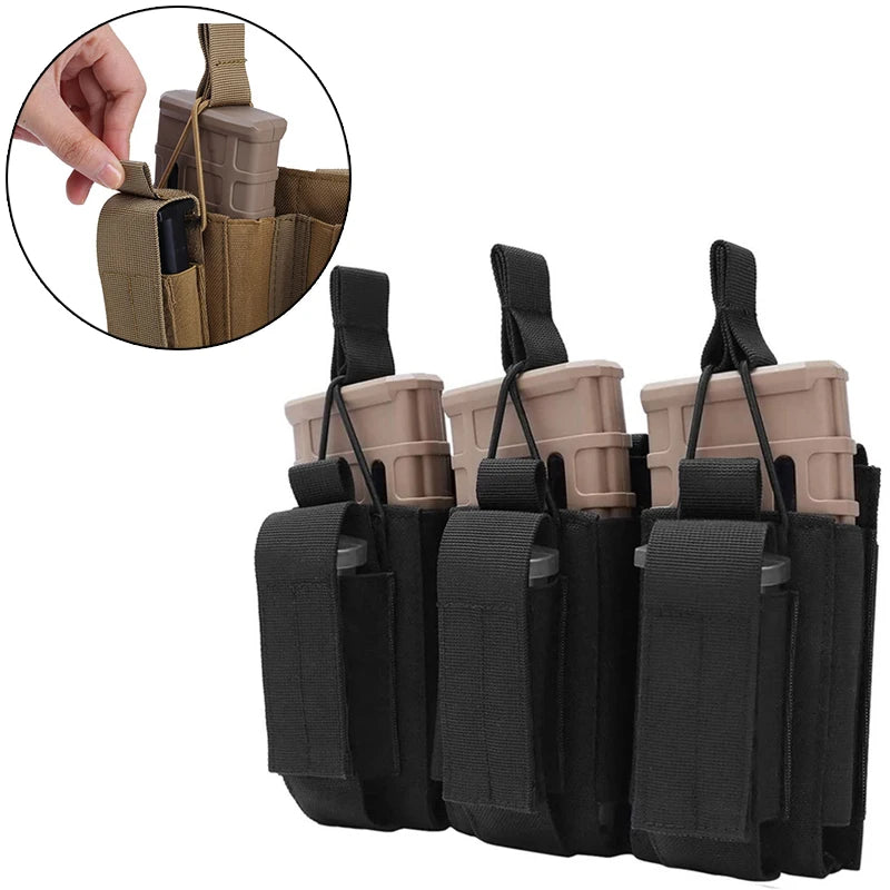 Porte-Chargeur Triple MOLLE Nylon 1000D, 3 Chargeurs de Fusil et 3 de Pistolet