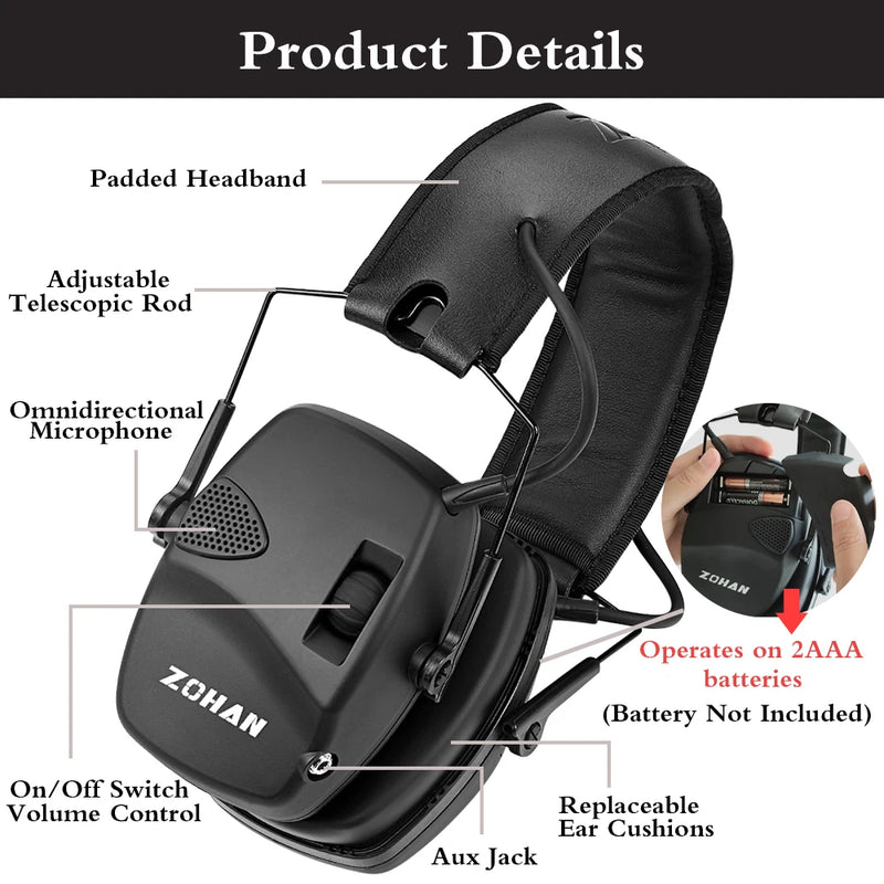 Casque Anti-Bruit Électronique pour le Tir, avec Lunettes et Mallette, 3 Coloris, vue 5