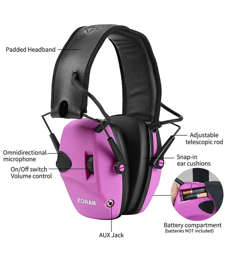Casque Anti-Bruit Électronique Pliable, Rose, Turquoise ou Marron, avec ou sans Étui