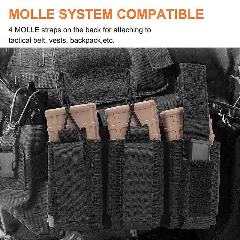 Porte-Chargeur Triple MOLLE Nylon 1000D, 3 Chargeurs de Fusil et 3 de Pistolet, vue 3
