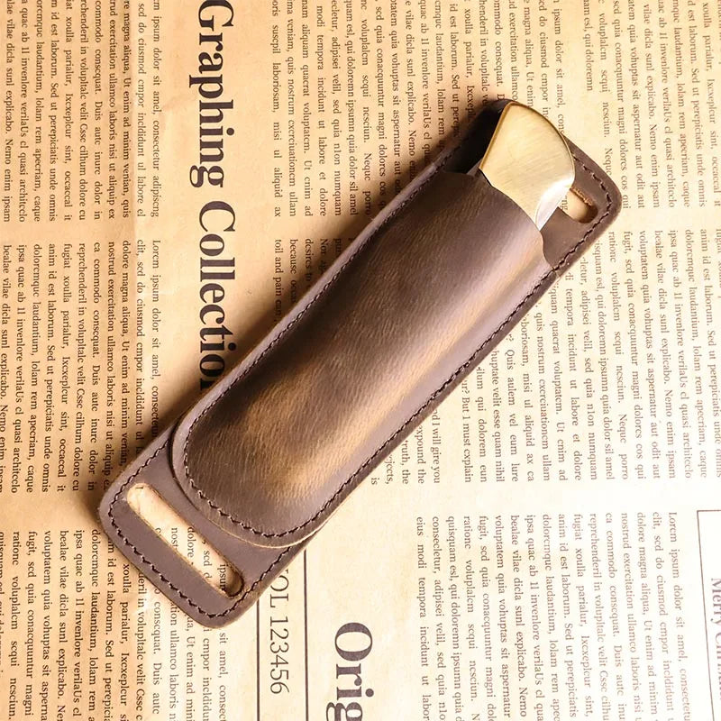 Étui Couteau Pliant en Cuir de Vachette, Port Horizontal à la Ceinture, 17,5 x 5 cm, 4 Coloris, vue 4