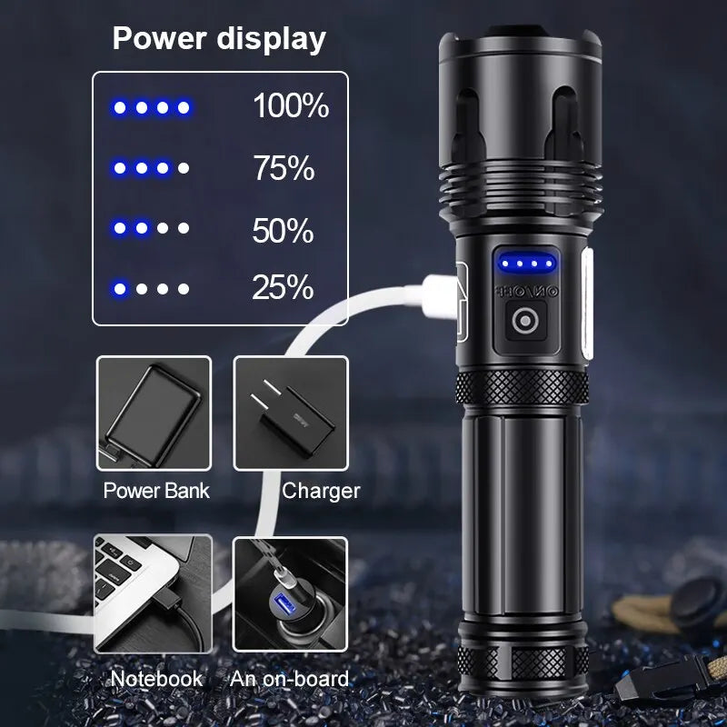 Lampe Tactique Rechargeable USB à Zoom en Aluminium, avec ou sans Batterie 26650, vue 3