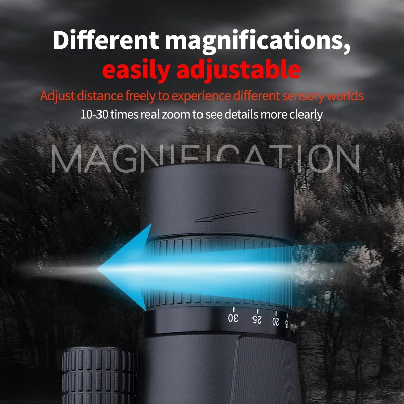 Monoculaire Zoom 10-30x50 Noir, Mini-Trépied et Support Smartphone selon Modèle, vue 2