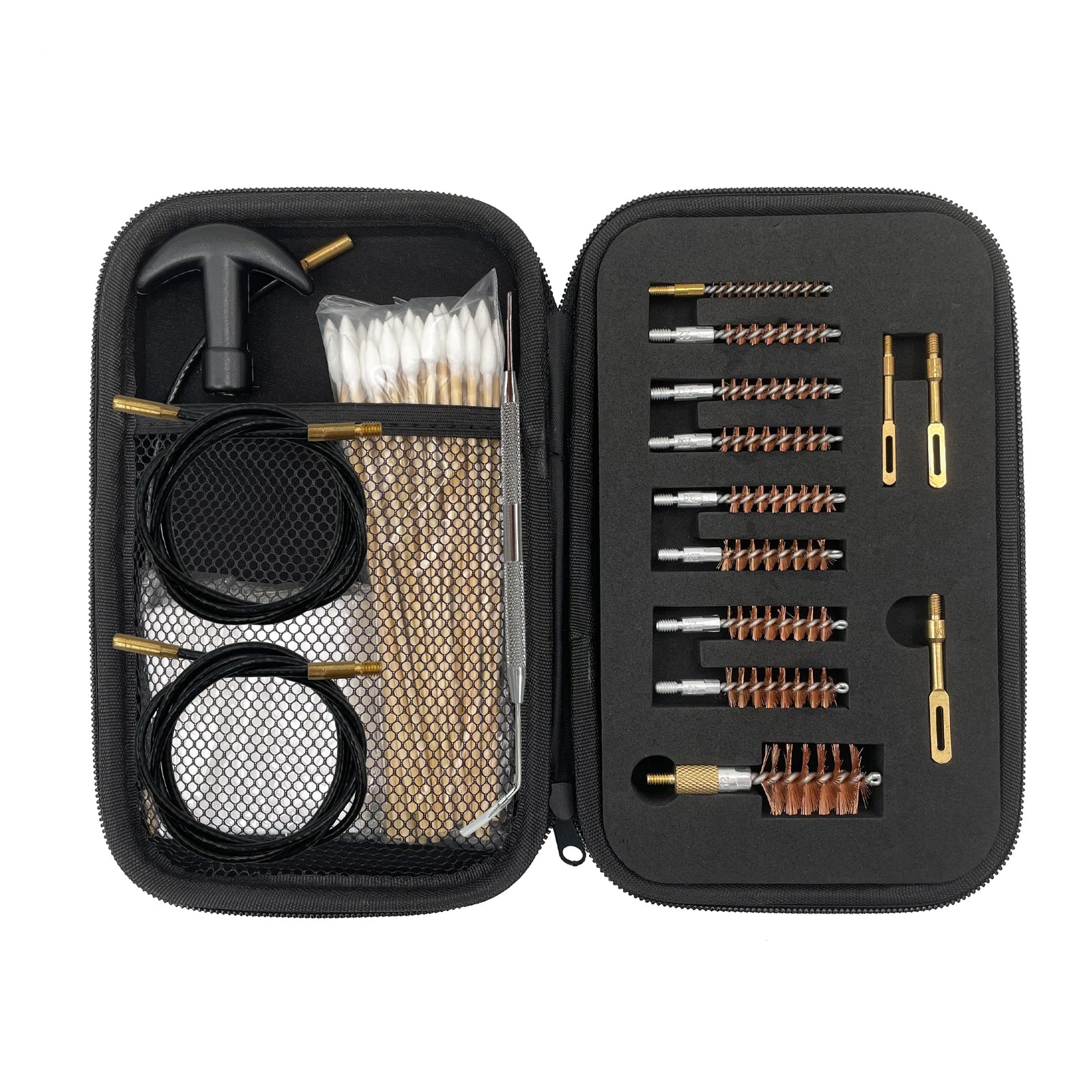 Kit de Nettoyage Arme Multi-Calibres, Étui Zippé, 9 Brosses et 3 Câbles