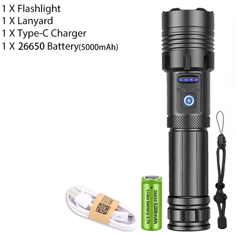 Lampe Tactique Rechargeable USB à Zoom en Aluminium, avec ou sans Batterie 26650, vue 9
