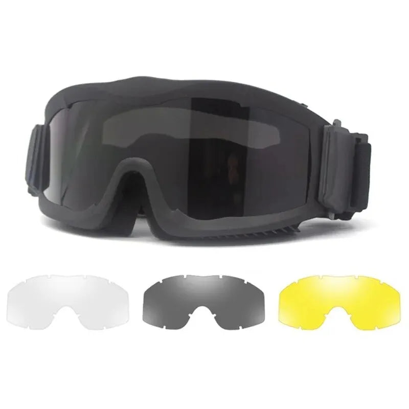Lunettes Airsoft Tactiques 3 Verres, Cadre TPU Souple, Noir, Vert ou Sable