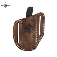 Étui Pochette en Cuir Marron pour Couteau Pliant, 2 Fentes de Ceinture, 11,5 x 9 cm, vue 6