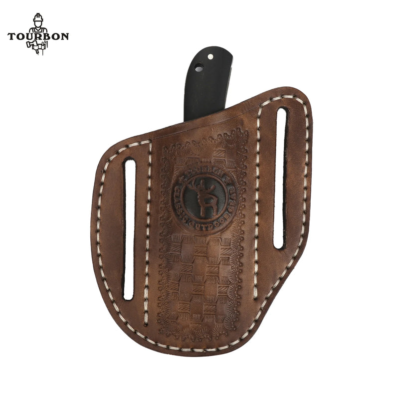 Étui Pochette en Cuir Marron pour Couteau Pliant, 2 Fentes de Ceinture, 11,5 x 9 cm, vue 6