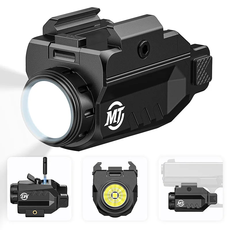 Lampe Tactique de Pistolet 1000 Lumens Rechargeable USB, Rail Picatinny 20 mm ou G-lock, 43 g