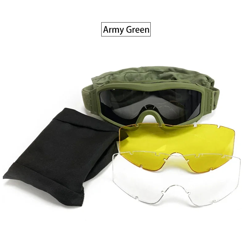 Lunettes-Masque Airsoft Coupe-Vent avec 3 Verres, Noir, Vert Armée ou Sable, vue 8