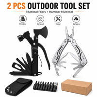 Lot de 2 Outils Multifonctions, Marteau-Hachette et Pince en Acier Inoxydable, avec Étui et Embouts, vue 2