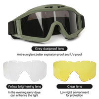 Lunettes de Protection Tactiques Anti-Buée, 1 ou 3 Verres, Noir, Vert ou Sable, vue 6