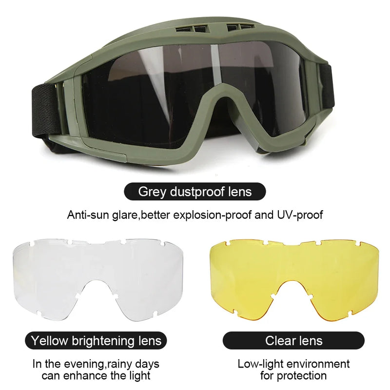 Lunettes de Protection Tactiques Anti-Buée, 1 ou 3 Verres, Noir, Vert ou Sable, vue 6