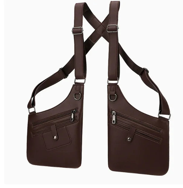 Sacoche Holster Double d'Épaule en Similicuir, Noir ou Marron, Port Discret