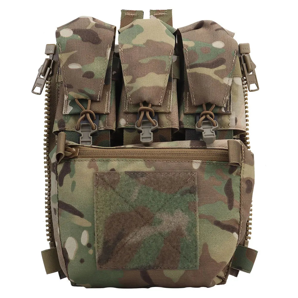 Panneau Dorsal Tactique à Triple Porte-Chargeur et Poche Zippée pour Porte-Plaques, Six Coloris