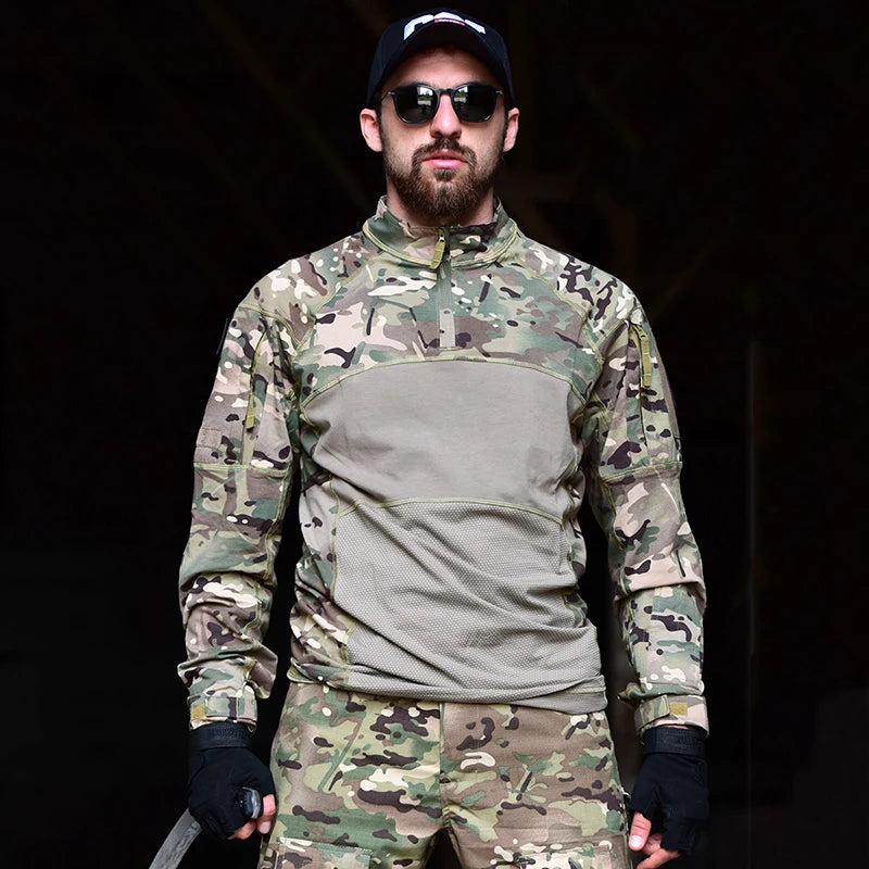 Chemise de Combat Camouflage Stretch à Col Montant et Quart de Zip, Homme, vue 4