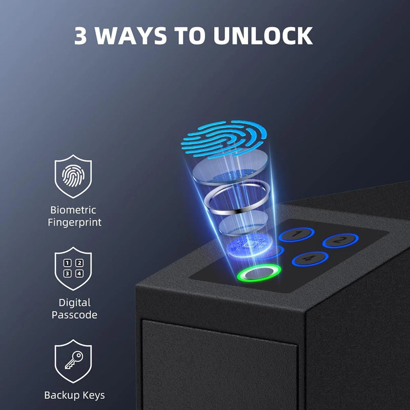 Coffre-Fort Pistolet Biométrique 50 Empreintes avec Éclairage LED, Fixation Murale, vue 3