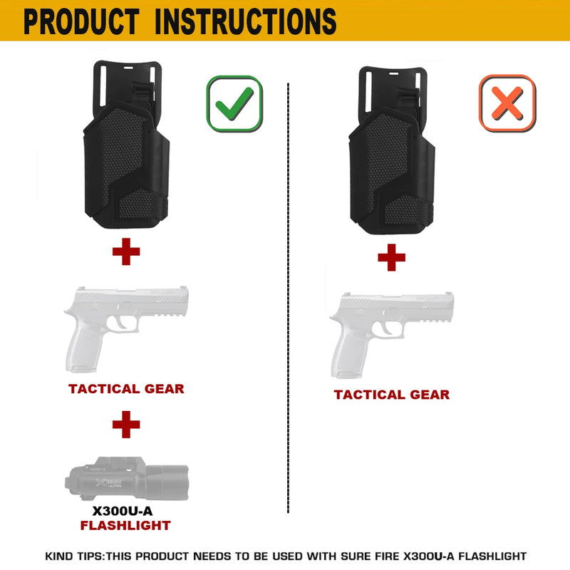 Holster Universel Rigide pour Pistolet Équipé d'une Lampe, Droitier, Verrou de Sécurité, vue 5