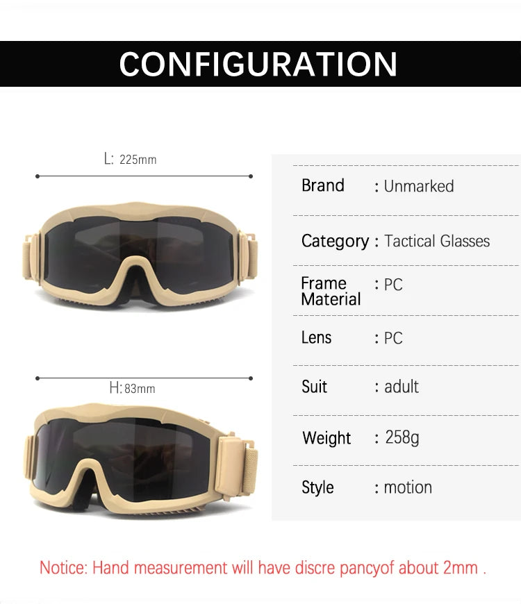 Lunettes Masque Tactiques Monture Noire, Sable ou Verte, Verre au Choix, vue 4