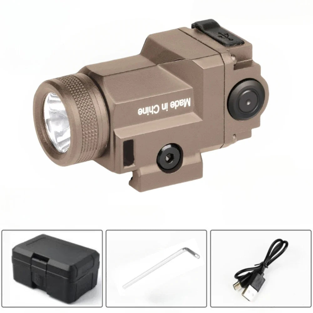 Lampe de Pistolet 800 Lumens à Fixation Rapide sur Rail 20 mm, USB-C, Mode Stroboscopique, avec Coffret
