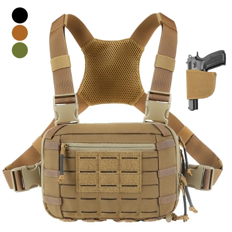 Sacoche Holster de Poitrine Tactique en Nylon 600D, Panneau MOLLE, 28 x 18 cm, 3 Coloris, vue 9