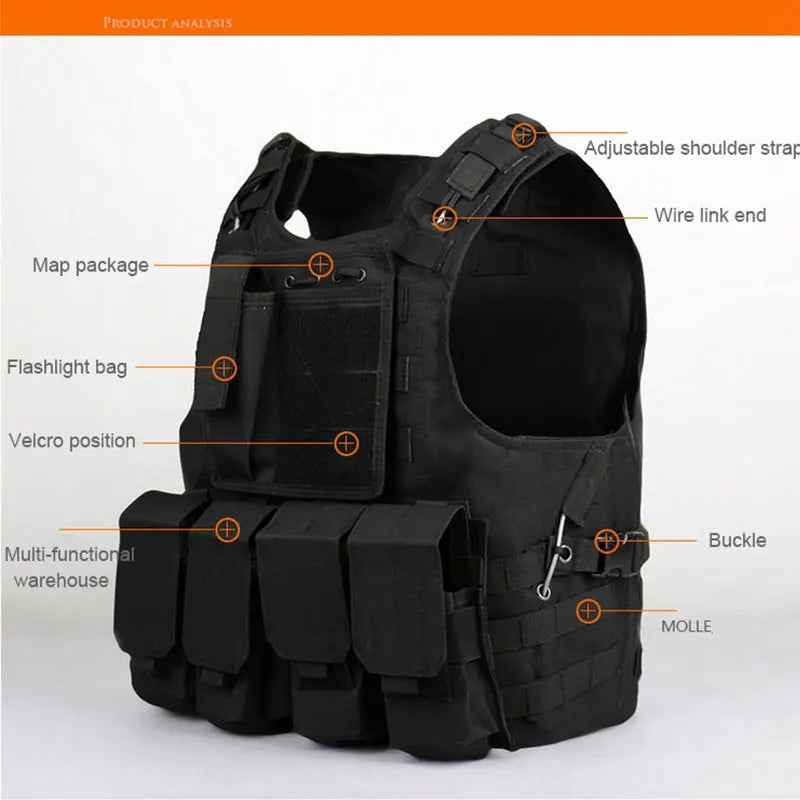 Gilet Tactique Airsoft MOLLE Oxford 600D, 3 Poches Amovibles, 4 Coloris, vue 3