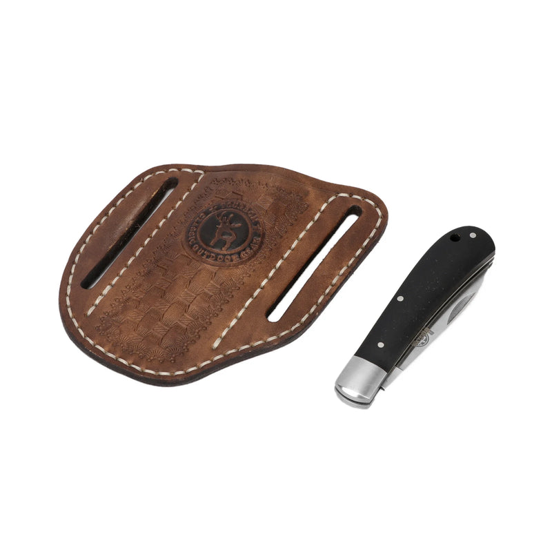 Étui Pochette en Cuir Marron pour Couteau Pliant, 2 Fentes de Ceinture, 11,5 x 9 cm, vue 4
