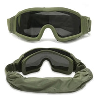 Lunettes-Masque Airsoft Coupe-Vent avec 3 Verres, Noir, Vert Armée ou Sable, vue 2