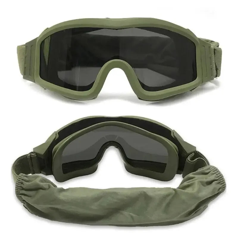 Lunettes-Masque Airsoft Coupe-Vent avec 3 Verres, Noir, Vert Armée ou Sable, vue 2