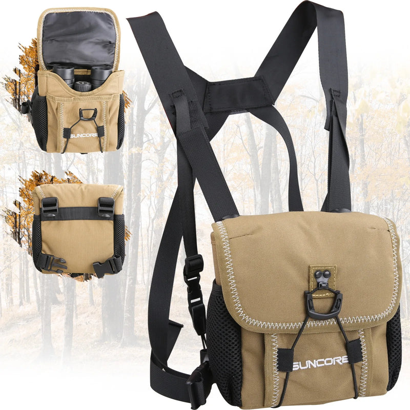 Harnais pour Jumelles avec Sac de Poitrine en Polyester Kaki, Bretelles Réglables