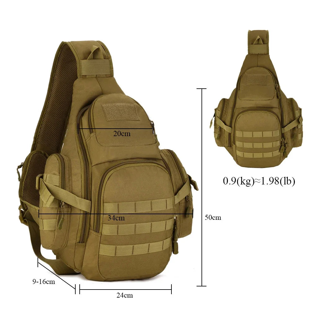 Sac Bandoulière Tactique 50 cm en Nylon Anti-Déchirure, Poches MOLLE, 4 Coloris