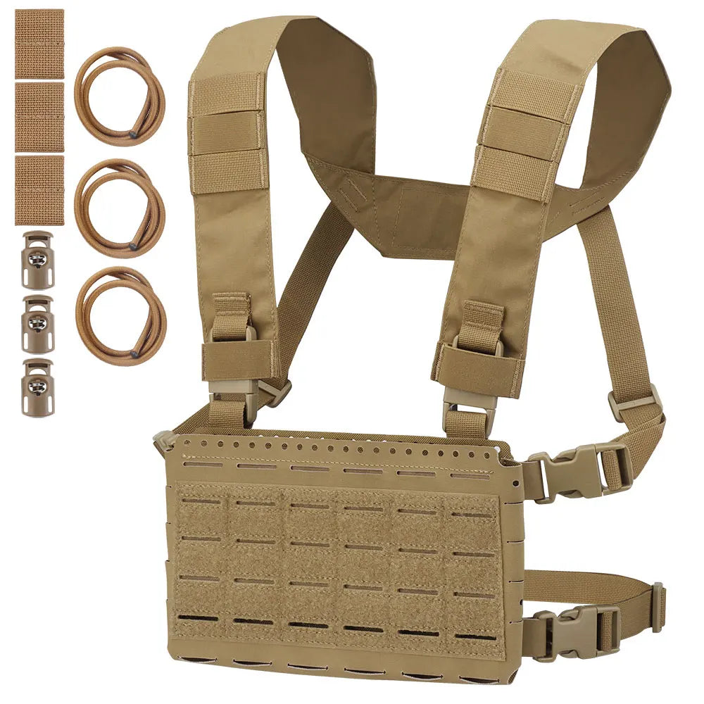 Gilet Tactique Chest Rig Compact MOLLE, Triple Porte-Chargeur Élastique