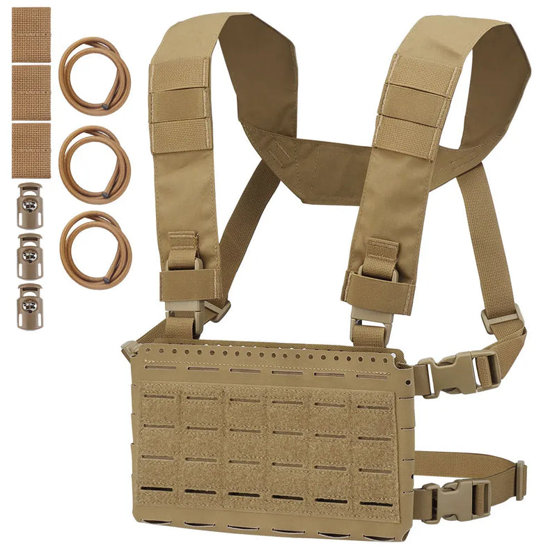 Gilet Tactique Chest Rig Compact MOLLE, Triple Porte-Chargeur Élastique