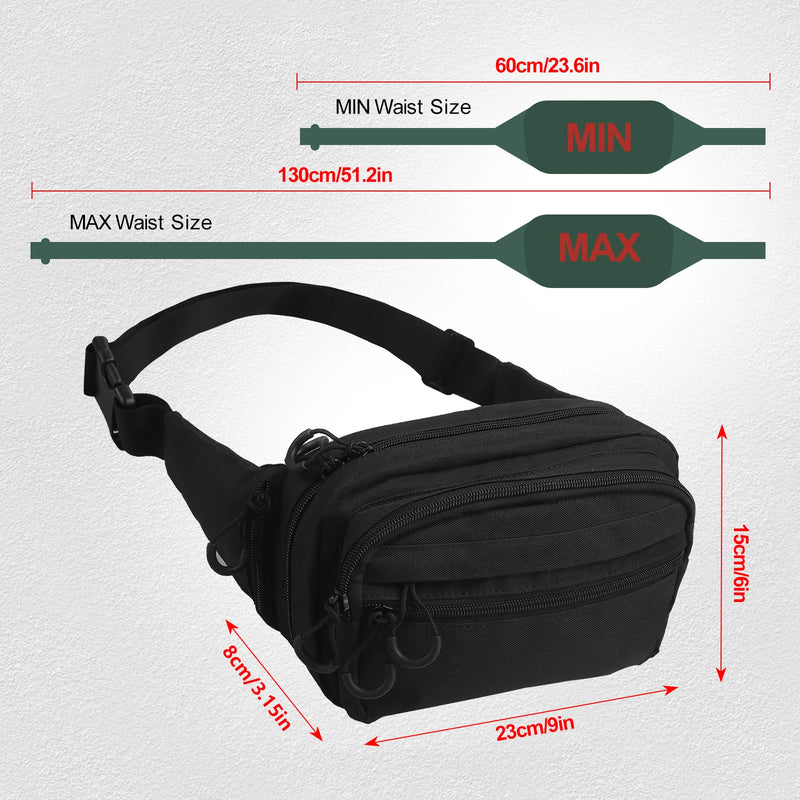 Sacoche Holster Banane Noire en Tissu Oxford, Port Discret, 23 x 15 x 8 cm