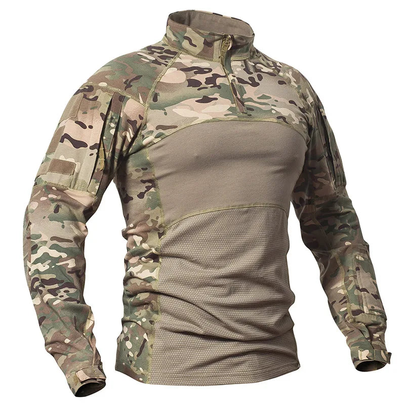 Chemise de Combat Camouflage Stretch à Col Montant et Quart de Zip, Homme
