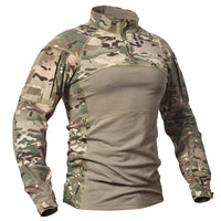 Chemise de Combat Camouflage Stretch à Col Montant et Quart de Zip, Homme