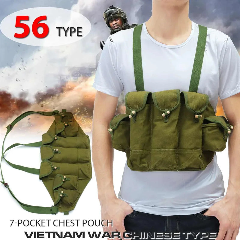 Gilet Tactique de Poitrine 7 Poches à Rabat en Toile Oxford Vert pour Chargeurs Type 56, 25 x 62 cm, vue 6