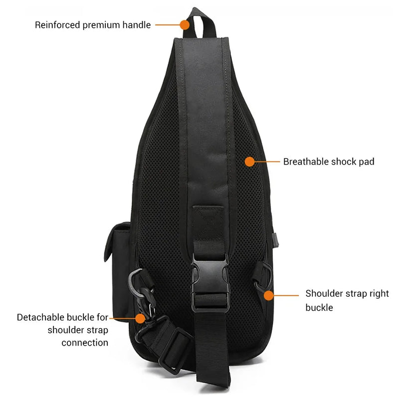 Sacoche Holster Bandoulière Noire en Nylon avec Poche Pistolet Discrète, 5 Formats, vue 4