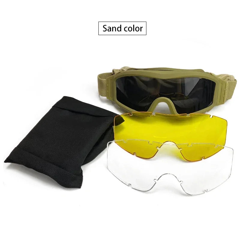 Lunettes-Masque Airsoft Coupe-Vent avec 3 Verres, Noir, Vert Armée ou Sable, vue 9
