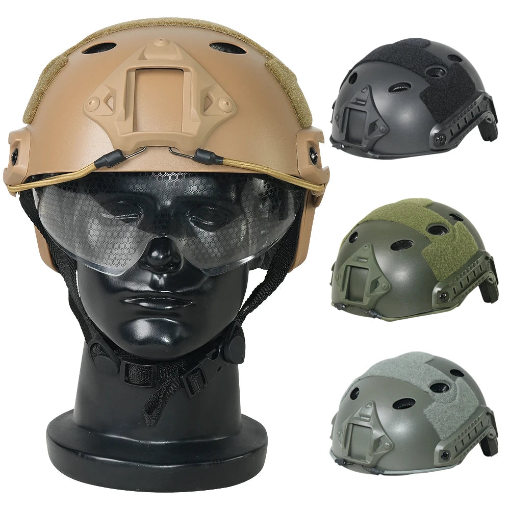 Casque Airsoft Tactique ABS avec Lunettes Intégrées et Rails Latéraux