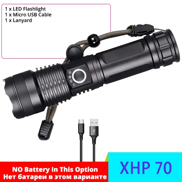 Lampe Tactique Rechargeable USB à Zoom en Aluminium, avec ou sans Batterie 26650, vue 8