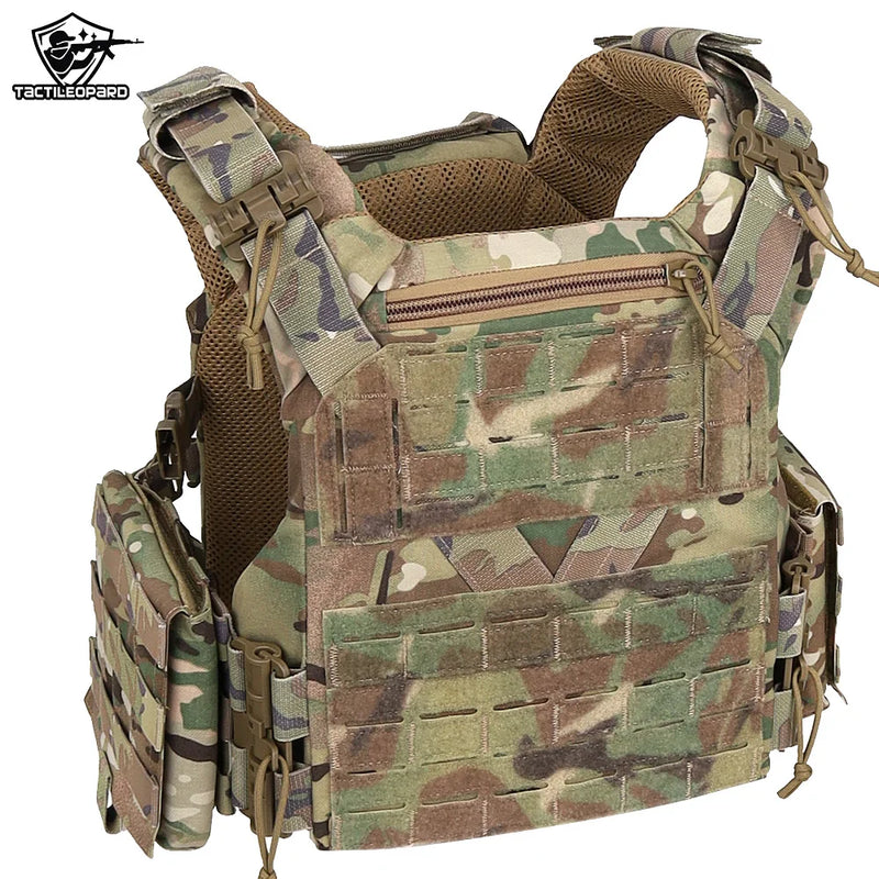 Gilet Tactique Porte-Plaques Ventilé, Ceinture Réglable, Nylon 500D ou Oxford 900D