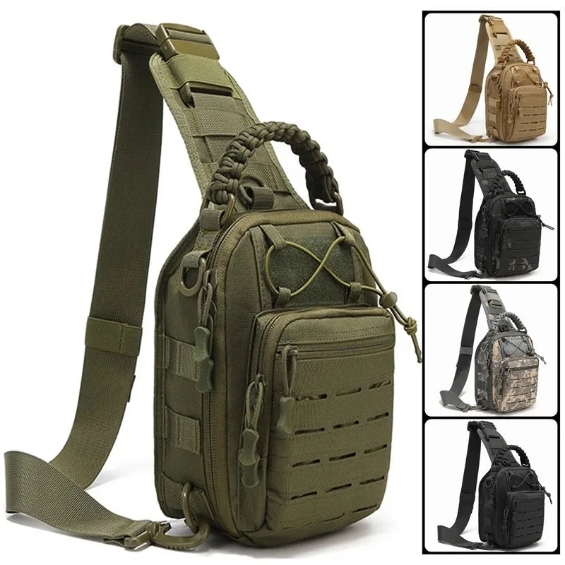 Sac Bandoulière Tactique à Découpe Laser MOLLE, Poignée Tressée, 7 Coloris