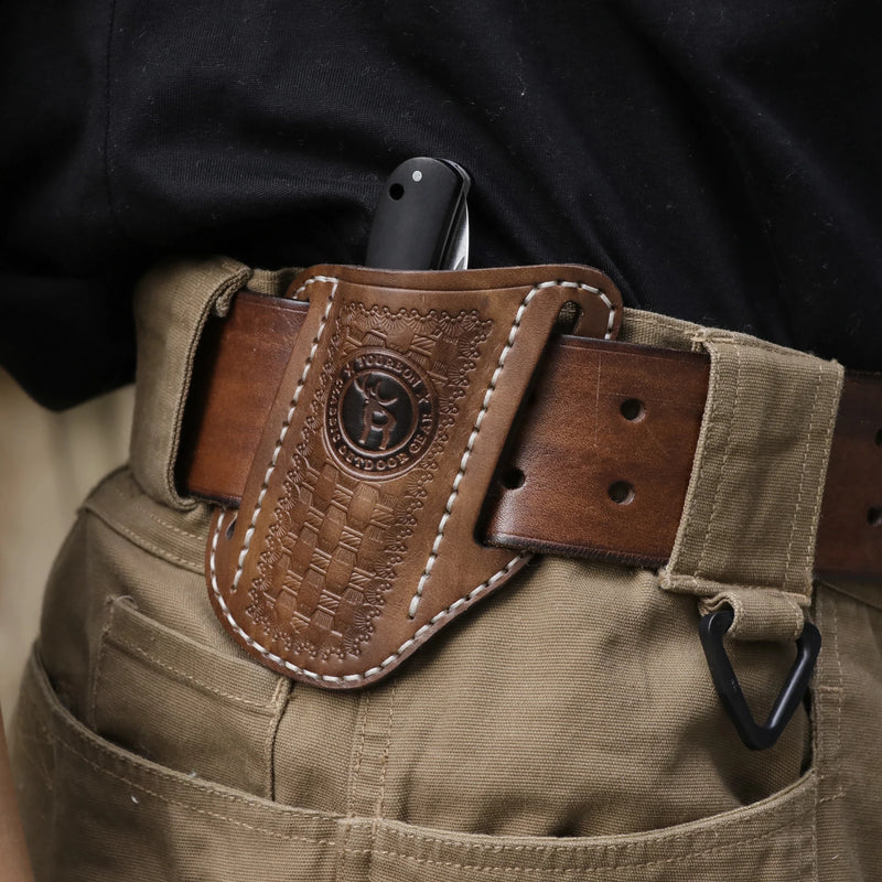 Étui Pochette en Cuir Marron pour Couteau Pliant, 2 Fentes de Ceinture, 11,5 x 9 cm, vue 5