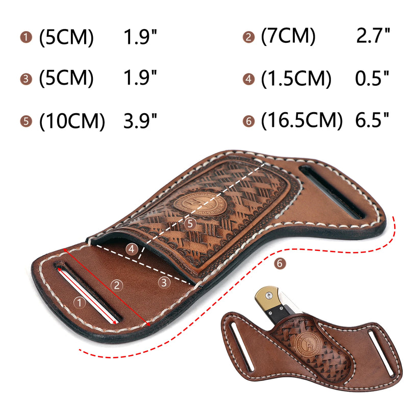 Étui de Ceinture en Cuir Gaufré pour Couteau Pliant, Marron, 16,5 cm, vue 3